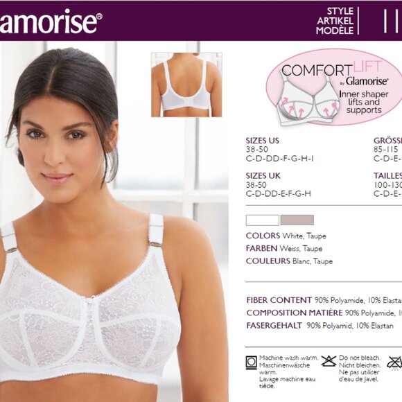 Set Of 3! 50C Glamorise COMFORT LIFT Bra (COTTON-LINED) Wireless LACE TAUPE NEW - Picture 16 of 16